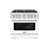 ZLINE 36 in. 5.2 cu. ft. Select Dual Fuel Range with 6 Burner Gas Cooktop and Electric Convection Oven in Satin Stainless Steel with White Matte Door (HDRS-WM-36)