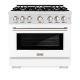 ZLINE 36 in. 5.2 cu. ft. Select Dual Fuel Range with 6 Burner Gas Cooktop and Electric Convection Oven in Satin Stainless Steel with White Matte Door (HDRS-WM-36)