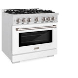 ZLINE 36 in. 5.2 cu. ft. Select Dual Fuel Range with 6 Burner Gas Cooktop and Electric Convection Oven in Satin Stainless Steel with White Matte Door (HDRS-WM-36)