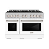 ZLINE 48 in. 6.7 cu. ft. Select Double Oven Dual Fuel Range with 8 Burner Gas Cooktop in Satin Stainless Steel with White Matte Doors (HDRS-WM-48)