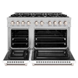 ZLINE 48 in. 6.7 cu. ft. Select Double Oven Dual Fuel Range with 8 Burner Gas Cooktop in Satin Stainless Steel with White Matte Doors (HDRS-WM-48)