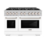 ZLINE 48 in. 6.7 cu. ft. Select Double Oven Dual Fuel Range with 8 Burner Gas Cooktop in Satin Stainless Steel with White Matte Doors (HDRS-WM-48)