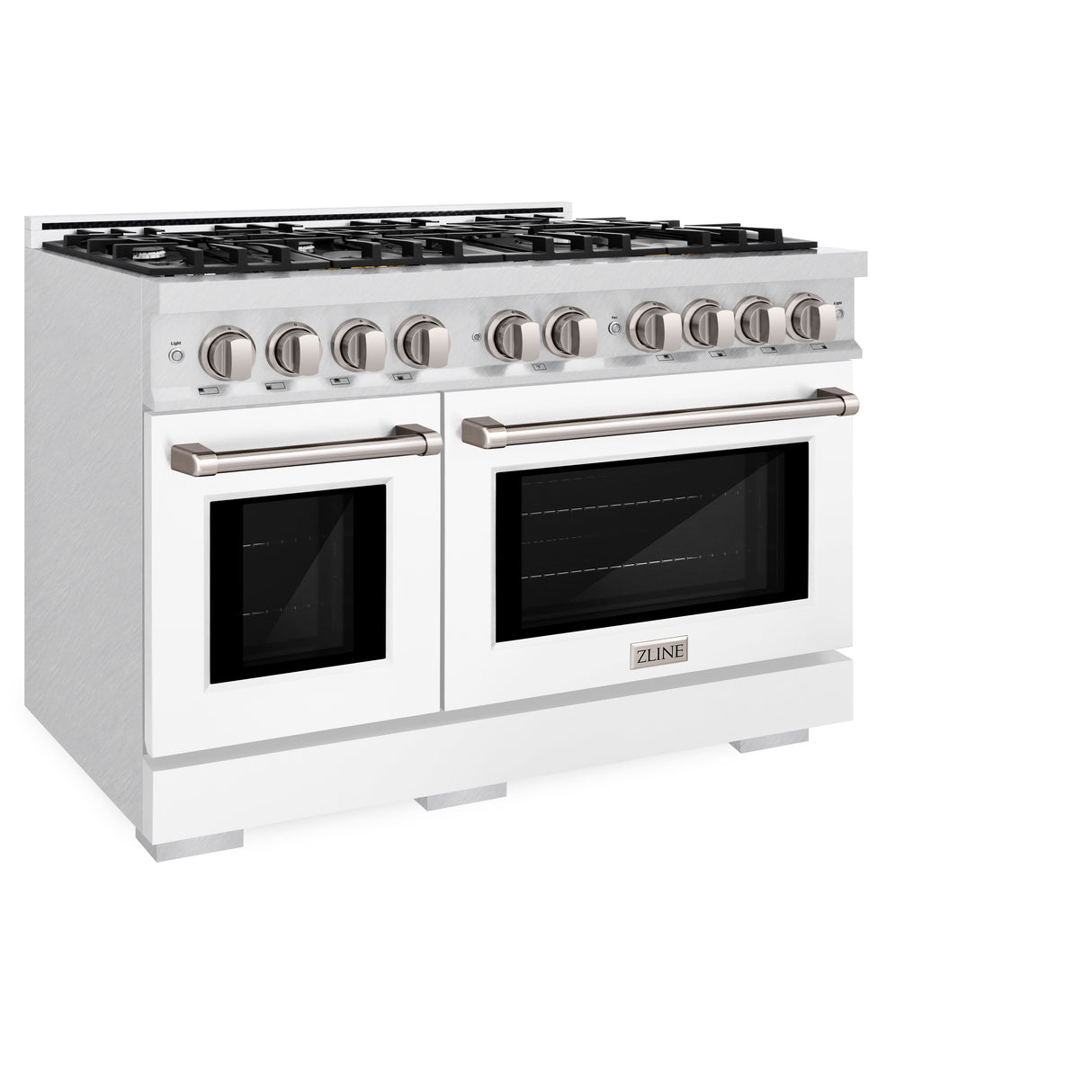 ZLINE 48 in. 6.7 cu. ft. Select Double Oven Dual Fuel Range with 8 Burner Gas Cooktop in Satin Stainless Steel with White Matte Doors (HDRS-WM-48)