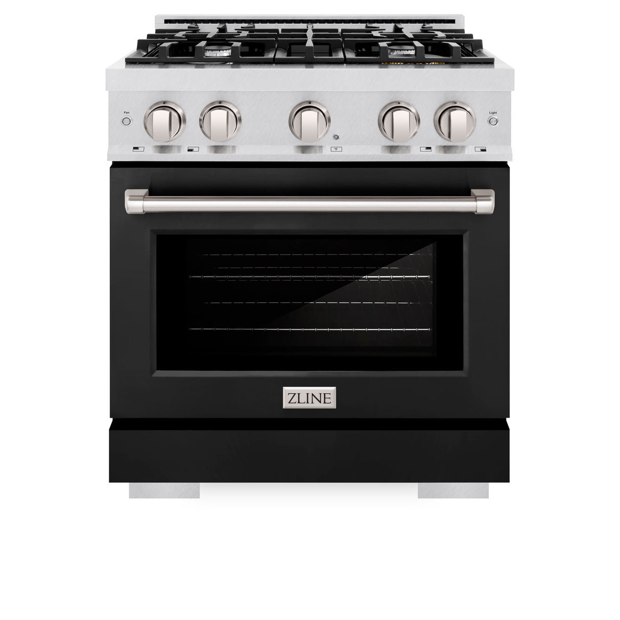 ZLINE 30 in. 4.2 cu. ft. Select Gas Range with 4 Burner Cooktop and Convection Gas Oven in Satin Stainless Steel with Black Matte Door (HGRS-BLM-30)