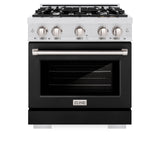 ZLINE 30 in. 4.2 cu. ft. Select Gas Range with 4 Burner Cooktop and Convection Gas Oven in Satin Stainless Steel with Black Matte Door (HGRS-BLM-30)
