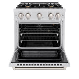 ZLINE 30 in. 4.2 cu. ft. Select Gas Range with Convection Gas Oven in Satin Stainless Steel with 4 Brass Burners (HGRS-BR-30)