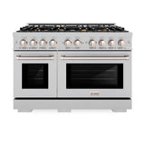ZLINE 48 in. 6.7 cu. ft. Select Double Oven Gas Range in Satin Stainless Steel with 8 Brass Burners (HGRS-BR-48)