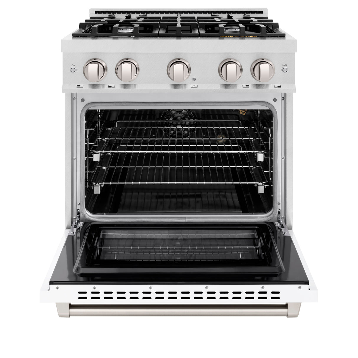 ZLINE 30 in. 4.2 cu. ft. Select Gas Range with 4 Burner Cooktop and Convection Gas Oven in Satin Stainless Steel with White Matte Door (HGRS-WM-30)