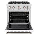 ZLINE 30 in. 4.2 cu. ft. Select Gas Range with 4 Burner Cooktop and Convection Gas Oven in Satin Stainless Steel with White Matte Door (HGRS-WM-30)