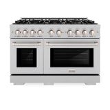 ZLINE 48 in. 6.7 cu. ft. Select Double Oven Gas Range with 8 Burner Cooktop in Satin Stainless Steel (HGRS-48)
