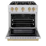 ZLINE Autograph Edition 30 in. 4.2 cu. ft. Select Gas Range with 4 Burner Cooktop and Convection Gas Oven in Satin Stainless Steel and Champagne Bronze Accents (HGRSZ-30-CB)