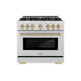ZLINE Autograph Edition 36 in. 5.2 cu. ft. Select Gas Range with 6 Burner Cooktop and Convection Gas Oven in Satin Stainless Steel and Champagne Bronze Accents (HGRSZ-36-CB)