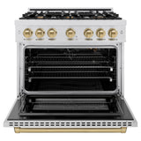 ZLINE Autograph Edition 36 in. 5.2 cu. ft. Select Gas Range with 6 Burner Cooktop and Convection Gas Oven in Satin Stainless Steel and Champagne Bronze Accents (HGRSZ-36-CB)