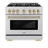 ZLINE Autograph Edition 36 in. 5.2 cu. ft. Select Gas Range with 6 Burner Cooktop and Convection Gas Oven in Satin Stainless Steel and Champagne Bronze Accents (HGRSZ-36-CB)