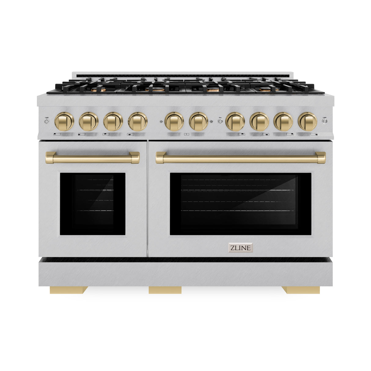 ZLINE Autograph Edition 48 in. 6.7 cu. ft. Select Double Oven Gas Range with 8 Burner Cooktop in Satin Stainless Steel and Champagne Bronze Accents (HGRSZ-48-CB)