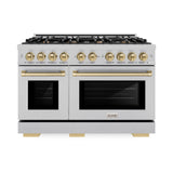 ZLINE Autograph Edition 48 in. 6.7 cu. ft. Select Double Oven Gas Range with 8 Burner Cooktop in Satin Stainless Steel and Champagne Bronze Accents (HGRSZ-48-CB)