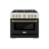 ZLINE Autograph Edition 36 in. 5.2 cu. ft. Select Gas Range with 6 Burner Cooktop and Convection Gas Oven in Satin Stainless Steel with Black Matte Door and Champagne Bronze Accents (HGRSZ-BLM-36-CB)