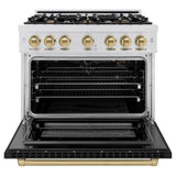 ZLINE Autograph Edition 36 in. 5.2 cu. ft. Select Gas Range with 6 Burner Cooktop and Convection Gas Oven in Satin Stainless Steel with Black Matte Door and Champagne Bronze Accents (HGRSZ-BLM-36-CB)