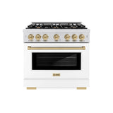 ZLINE Autograph Edition 36 in. 5.2 cu. ft. Select Gas Range with 6 Burner Cooktop and Convection Gas Oven in Satin Stainless Steel with White Matte Door and Champagne Bronze Accents (HGRSZ-WM-36-CB)