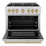 ZLINE Autograph Edition 36 in. 5.2 cu. ft. Select Gas Range with 6 Burner Cooktop and Convection Gas Oven in Satin Stainless Steel with White Matte Door and Champagne Bronze Accents (HGRSZ-WM-36-CB)