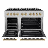ZLINE Autograph Edition 48 in. 6.7 cu. ft. Select Double Oven Gas Range with 8 Burner Cooktop in Satin Stainless Steel with White Matte Doors and Champagne Bronze Accents (HGRSZ-WM-48-CB)