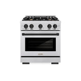 ZLINE Autograph Edition 30 in. 4.2 cu. ft. Select Gas Range with 4 Burner Cooktop and Convection Gas Oven in Satin Stainless Steel and Matte Black Accents (HGRSZ-30-MB)