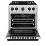 ZLINE Autograph Edition 30 in. 4.2 cu. ft. Select Gas Range with 4 Burner Cooktop and Convection Gas Oven in Satin Stainless Steel and Matte Black Accents (HGRSZ-30-MB)