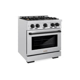 ZLINE Autograph Edition 30 in. 4.2 cu. ft. Select Gas Range with 4 Burner Cooktop and Convection Gas Oven in Satin Stainless Steel and Matte Black Accents (HGRSZ-30-MB)