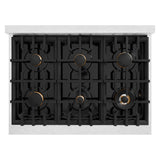 ZLINE Autograph Edition 36 in. 5.2 cu. ft. Select Gas Range with 6 Burner Cooktop and Convection Gas Oven in Satin Stainless Steel and Matte Black Accents (HGRSZ-36-MB)