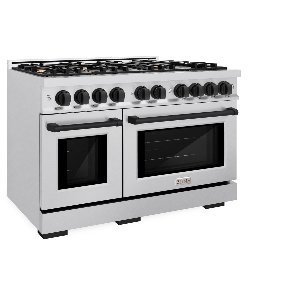 ZLINE Autograph Edition 48 in. 6.7 cu. ft. Select Double Oven Gas Range with 8 Burner Cooktop in Satin Stainless Steel and Matte Black Accents (HGRSZ-48-MB)