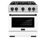 ZLINE Autograph Edition 30 in. 4.2 cu. ft. Select Gas Range with 4 Burner Cooktop and Convection Gas Oven in Satin Stainless Steel with White Matte Door and Matte Black Accents (HGRSZ-WM-30-MB)