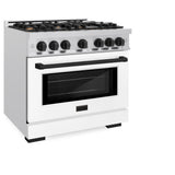 ZLINE Autograph Edition 36 in. 5.2 cu. ft. Select Gas Range with 6 Burner Cooktop and Convection Gas Oven in Satin Stainless Steel with White Matte Door and Matte Black Accents (HGRSZ-WM-36-MB)