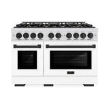 ZLINE Autograph Edition 48 in. 6.7 cu. ft. Select Double Oven Gas Range with 8 Burner Cooktop in Satin Stainless Steel with White Matte Doors and Matte Black Accents (HGRSZ-WM-48-MB)