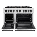 ZLINE Autograph Edition 48 in. 6.7 cu. ft. Select Double Oven Gas Range with 8 Burner Cooktop in Satin Stainless Steel with White Matte Doors and Matte Black Accents (HGRSZ-WM-48-MB)