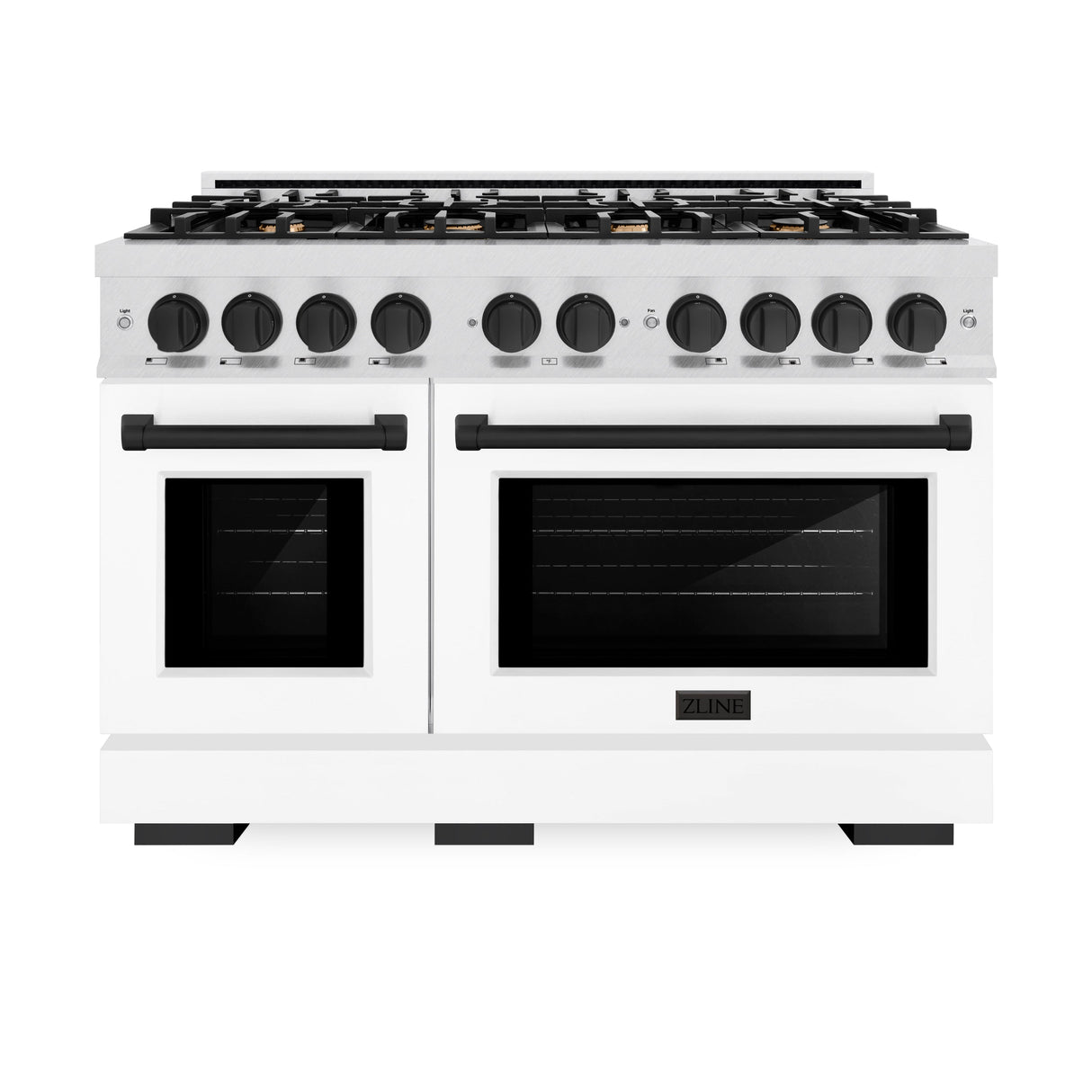 ZLINE Autograph Edition 48 in. 6.7 cu. ft. Select Double Oven Gas Range with 8 Burner Cooktop in Satin Stainless Steel with White Matte Doors and Matte Black Accents (HGRSZ-WM-48-MB)