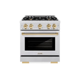 ZLINE Autograph Edition 30 in. 4.2 cu. ft. Select Dual Fuel Range with 4 Burner Gas Cooktop and Electric Convection Oven in Satin Stainless Steel with Polished Gold Accents (HDRSZ-30-G)