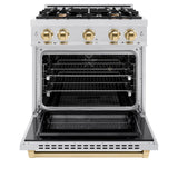 ZLINE Autograph Edition 30 in. 4.2 cu. ft. Select Dual Fuel Range with 4 Burner Gas Cooktop and Electric Convection Oven in Satin Stainless Steel with Polished Gold Accents (HDRSZ-30-G)