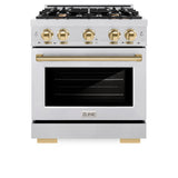 ZLINE Autograph Edition 30 in. 4.2 cu. ft. Select Dual Fuel Range with 4 Burner Gas Cooktop and Electric Convection Oven in Satin Stainless Steel with Polished Gold Accents (HDRSZ-30-G)