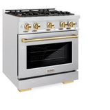 ZLINE Autograph Edition 30 in. 4.2 cu. ft. Select Dual Fuel Range with 4 Burner Gas Cooktop and Electric Convection Oven in Satin Stainless Steel with Polished Gold Accents (HDRSZ-30-G)