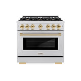 ZLINE Autograph Edition 36 in. 5.2 cu. ft. Select Dual Fuel Range with 6 Burner Gas Cooktop and Electric Convection Oven in Satin Stainless Steel with Polished Gold Accents (HDRSZ-36-G)