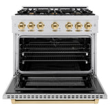 ZLINE Autograph Edition 36 in. 5.2 cu. ft. Select Dual Fuel Range with 6 Burner Gas Cooktop and Electric Convection Oven in Satin Stainless Steel with Polished Gold Accents (HDRSZ-36-G)