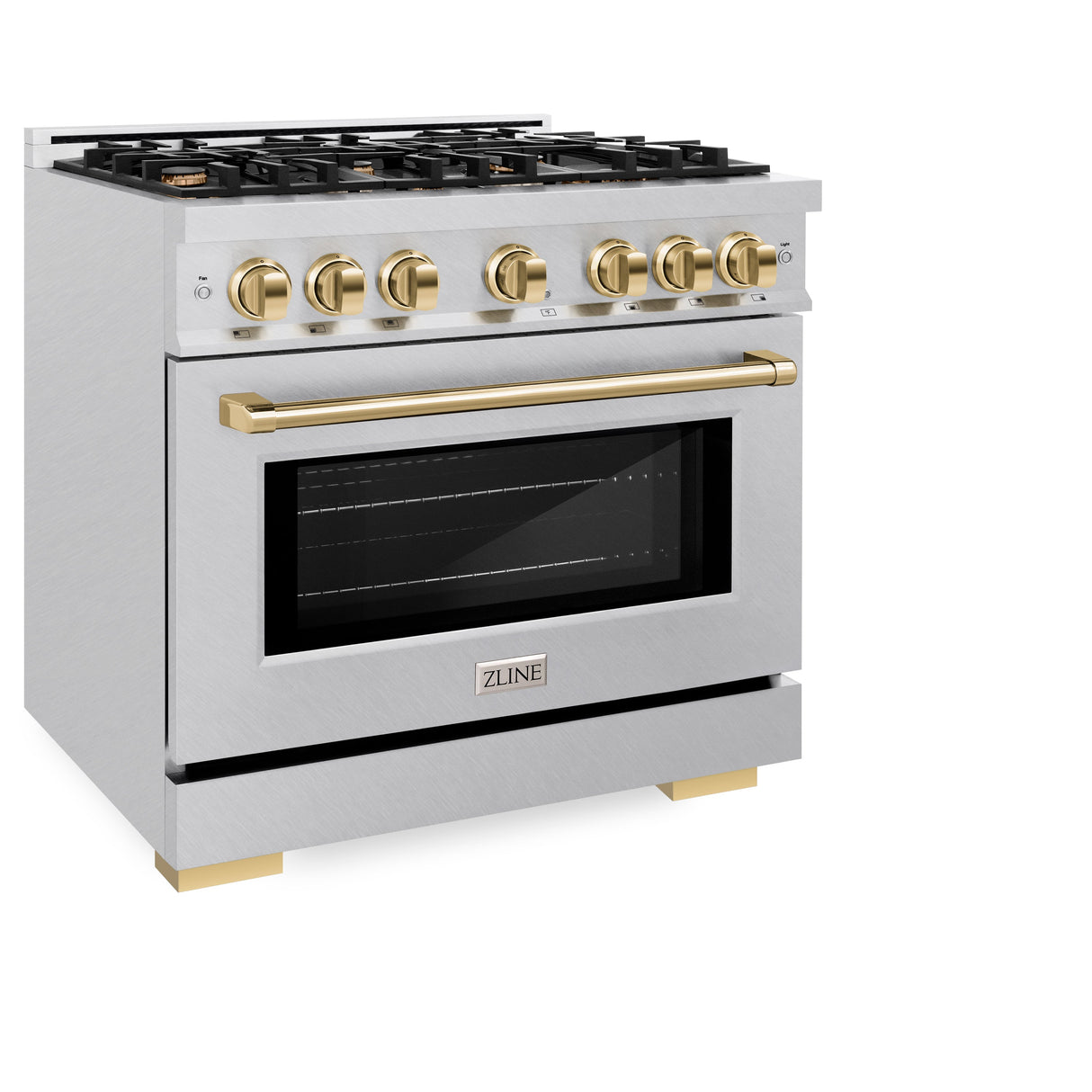 ZLINE Autograph Edition 36 in. 5.2 cu. ft. Select Dual Fuel Range with 6 Burner Gas Cooktop and Electric Convection Oven in Satin Stainless Steel with Polished Gold Accents (HDRSZ-36-G)