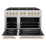 ZLINE Autograph Edition 48 in. 6.7 cu. ft. Select Double Oven Dual Fuel Range with 8 Burner Gas Cooktop in Satin Stainless Steel with White Matte Doors and Polished Gold Accents (HDRSZ-WM-48-G)
