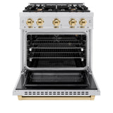 ZLINE Autograph Edition 30 in. 4.2 cu. ft. Select Gas Range with 4 Burner Cooktop and Convection Gas Oven in Satin Stainless Steel and Polished Gold Accents (HGRSZ-30-G)