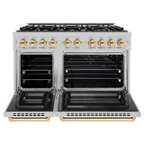 ZLINE Autograph Edition 48 in. 6.7 cu. ft. Select Double Oven Gas Range with 8 Burner Cooktop in Satin Stainless Steel and Polished Gold Accents (HGRSZ-48-G)
