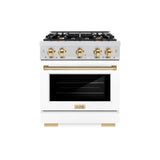 ZLINE Autograph Edition 30 in. 4.2 cu. ft. Select Gas Range with 4 Burner Cooktop and Convection Gas Oven in Satin Stainless Steel with White Matte Door and Polished Gold Accents (HGRSZ-WM-30-G)