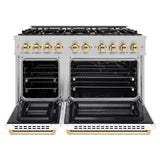 ZLINE Autograph Edition 48 in. 6.7 cu. ft. Select Double Oven Gas Range with 8 Burner Cooktop in Satin Stainless Steel with White Matte Doors and Polished Gold Accents (HGRSZ-WM-48-G)