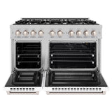 ZLINE 48 in. 6.7 cu. ft. Select Double Oven Gas Range with 8 Burner Cooktop in Satin Stainless Steel with White Matte Doors (HGRS-WM-48)