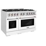 ZLINE 48 in. 6.7 cu. ft. Select Double Oven Gas Range with 8 Burner Cooktop in Satin Stainless Steel with White Matte Doors (HGRS-WM-48)