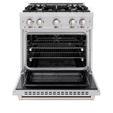 ZLINE 30 in. 4.2 cu. ft. Select Dual Fuel Range with 4 Burner Gas Cooktop and Electric Convection Oven in Satin Stainless Steel (HDRS-30)